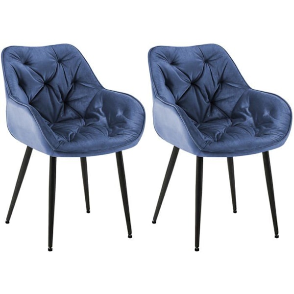 Sæt med 2 spisebordsstole med dekorative syninger i blåt velour og sorte metalben 0_0001664 Blå