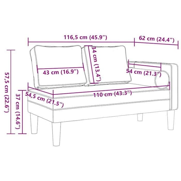 Meridienne chaise longue soffa för inomhus med ljusgrå tyggkuddar DEC026072 Grå