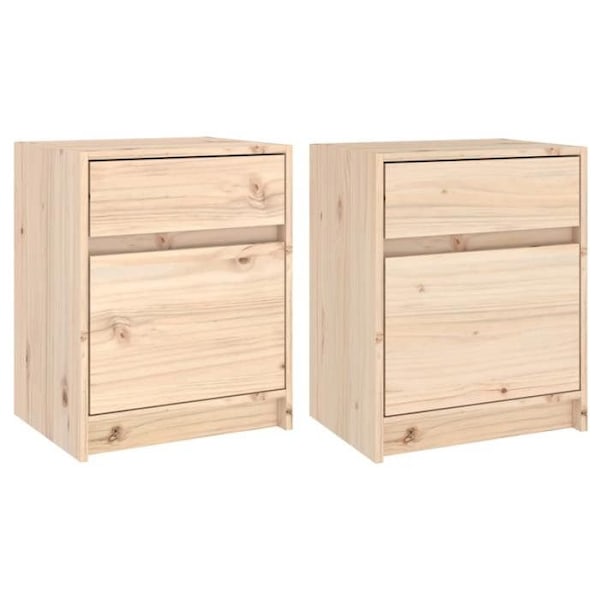 2 kpl yöpöytiä laatikolla ja ovelliseen lokeroon 40 x 31 x 50 cm käsittelemätöntä mäntyä DEC034765 kastanj