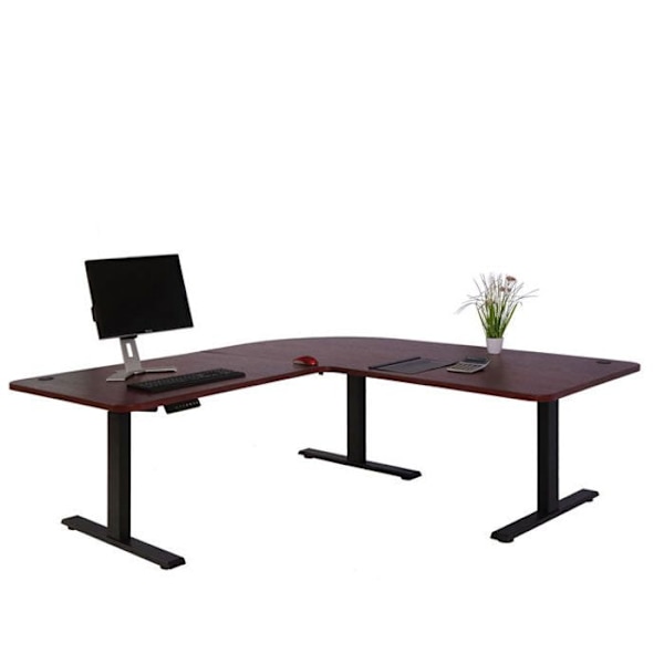 Kulma-tietokonepöytä sähköisesti korkeussäädettävissä 178x178cm 84kg MDF kirsikka ja musta metalli 04_0002501 Metall