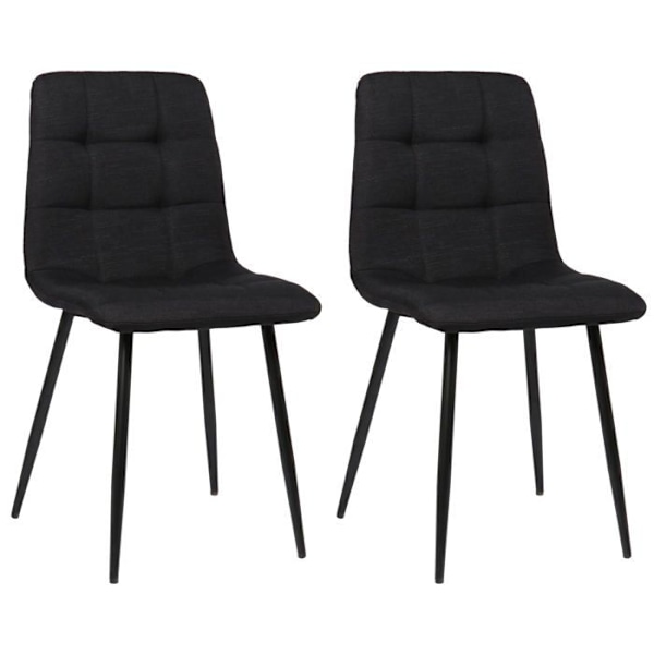 Sæt af 2 spisestuestole i sort stof med mat sorte metalben i moderne stil