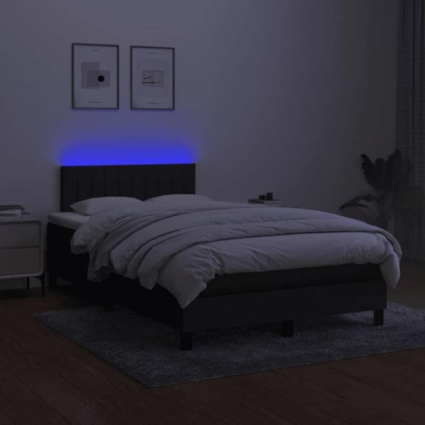 LED sengramme med hovedgærde madras 120 x 200 cm sort stof TDL0209291 Svart