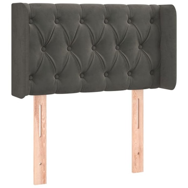 Senggavl med LED, polstret, 83 x 16 x 78/88, mørkegrå velour, til soveværelse.