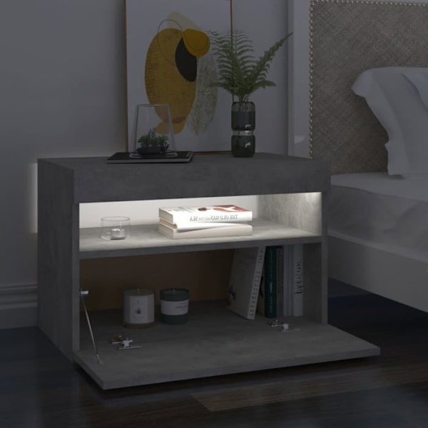 Sæt med 2 natborde med LED-lys og skab med dør 60 x 35 x 40 cm i grå ingeniørtræ DEC035938 kastanj