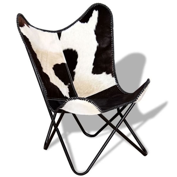 Moderne design lounge stol sort og hvid, sort kalveskind DEC026797 Vit