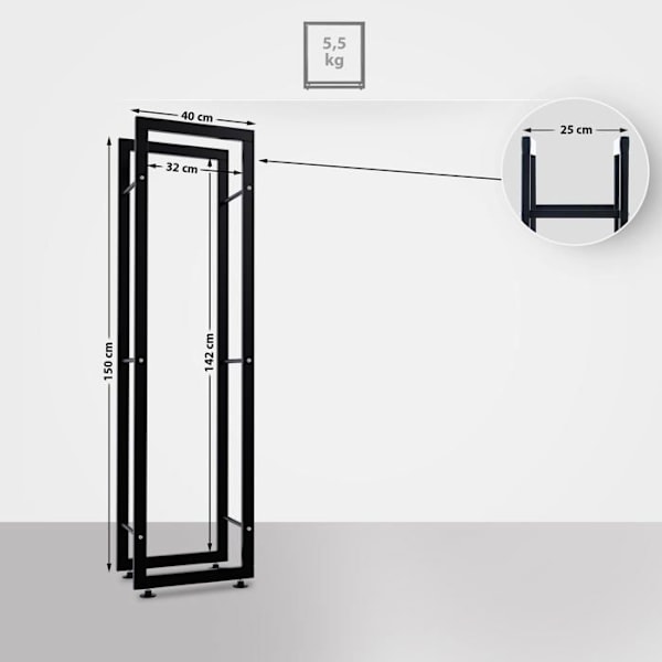 Range bûches hylde støtte træ til pejs 150x40x25 cm sort metal 10_0003554 kastanj