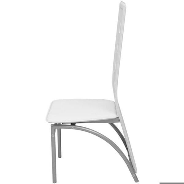 Set med 4 tidlösa matsalsstolar i vitt syntetiskt material.
