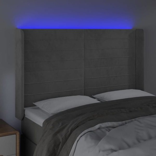Sänggavel tillbehör sovrum möbel med LED 147 x 16 x 118/128 ljusgrå sammet