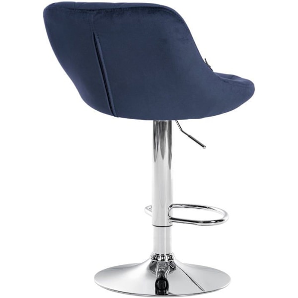 Barstol i blåt velour med dekorative syninger, roterende, metalstand i krom TDB10672 Blå