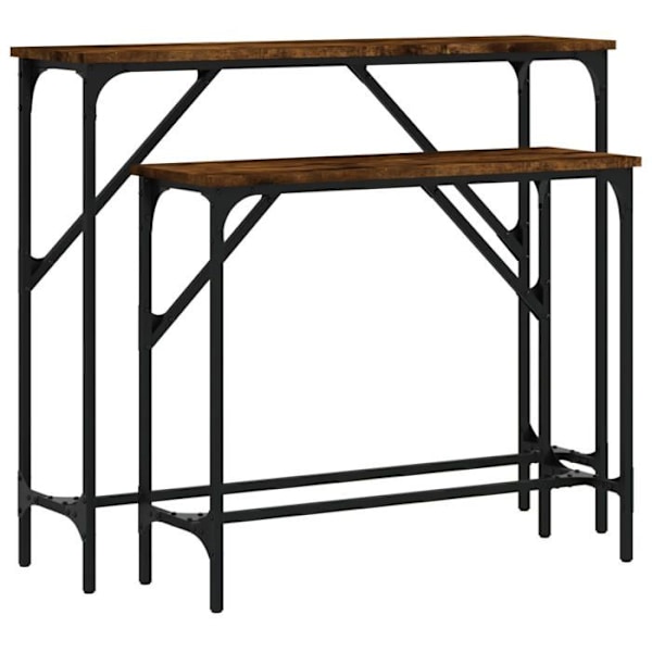 Set med 2 sidobord i brun ingenjörsträ och metall DEC032596 kastanj