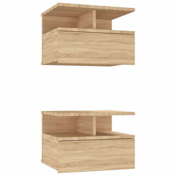 Sæt med 2 væghængte natborde med skuffe og hylde 40 x 31 x 27 cm i ingeniørtræ farve eg DEC035995 kastanj