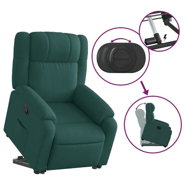 Fauteuil relax TV med komfortabel polstring, elektrisk hævning i mørkegrønt stof DEC028212 Guld