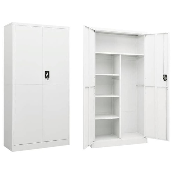Kontor møbel opbevaringsskab med 2 døre og 4 hylder 90 x 40 x 180 cm i hvidt stål DEC024487 Vit