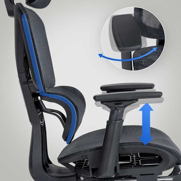 Ergonomisk kontorsstol med ländryggsstöd och nackstöd, svart nätmaterial 10_0002503 Svart