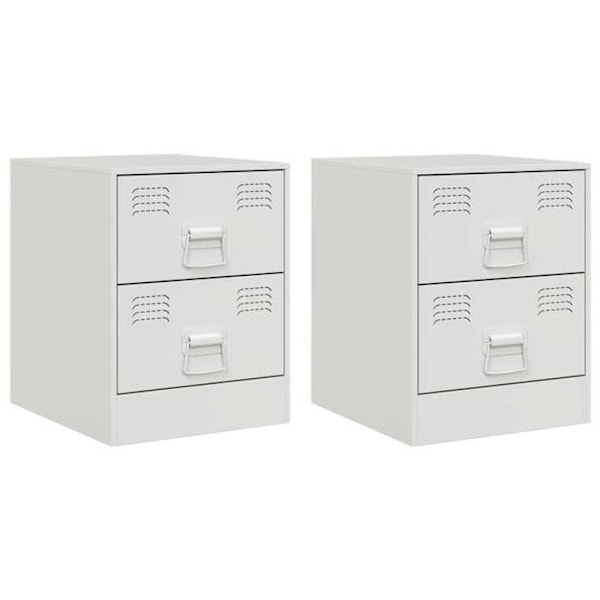 Sæt af 2 natborde med skuffer 34,5 x 39 x 44 cm hvidt stål DEC034852 Vit
