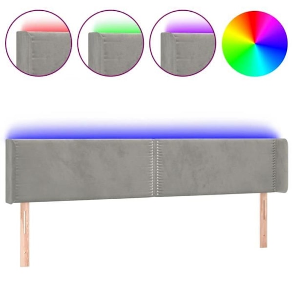 Sänggavel med LED, 203 x 16 x 78/88, ljusgrå velourtextil.