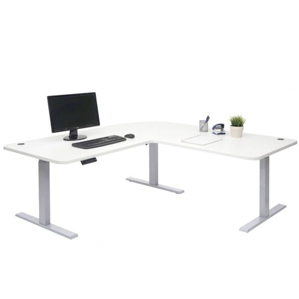 Hjørne skrivebord med elektrisk højderegulering 178 x 178 cm HDF i hvid farve med grå stålben 04_0006022 Vit
