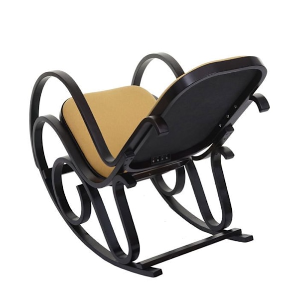 Mørkt træ gyngestol - Rocking chair - Sæde i gul stof