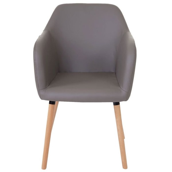 Retro design spisebordsstol til køkken i grå taupe syntetik med lyse træben 04_0002362 kastanj
