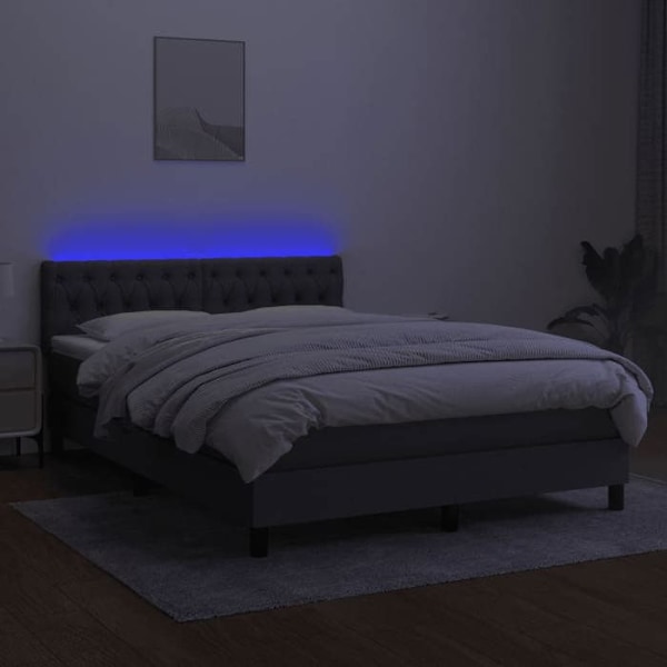 LED-sengramme med madras, hovedgavl, 140x200 cm mørkegrå stof TDL0208364 Grå
