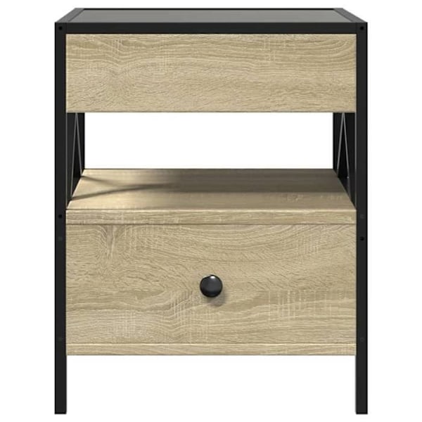 Natteskab med skuffe og LED-spejl 40 x 40 x 51 cm metalramme, glas og ingeniørtræ i egetræsfarve DEC033148 kastanj