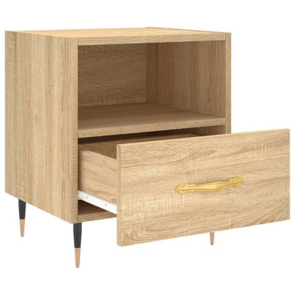 Sæt med 2 natborde med skuffe og åbent rum 40 x 35 x 47,5 cm ingenieritræ farve eg og jern DEC035234 kastanj