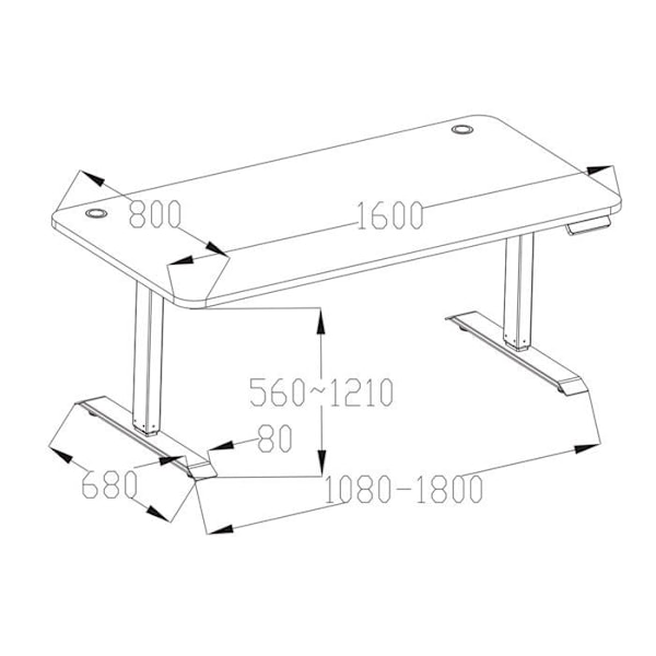 Sähkösäädettävä työpöytä tietokoneelle 160x80cm 53kg MDF Musta, Harmaa 04_0001406 Grå