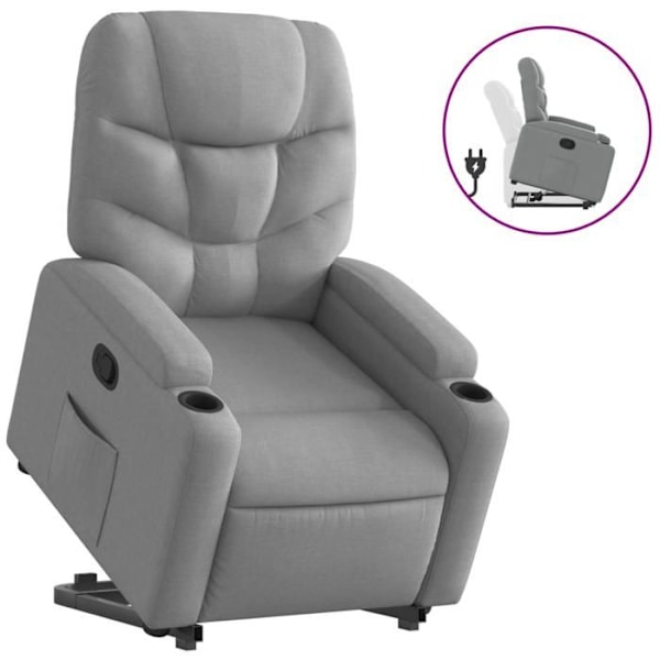 Fauteuil relax TV med komfortabel polstring og elektrisk løftefunktion i lys grå stof DEC027899 Grå