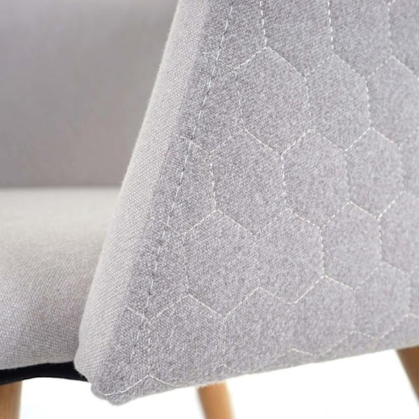 Set om 6 retro design matsalsstolar med armstöd och dekorativa sömmar i ljusgrått tyg/textil 04_0000807 Grå