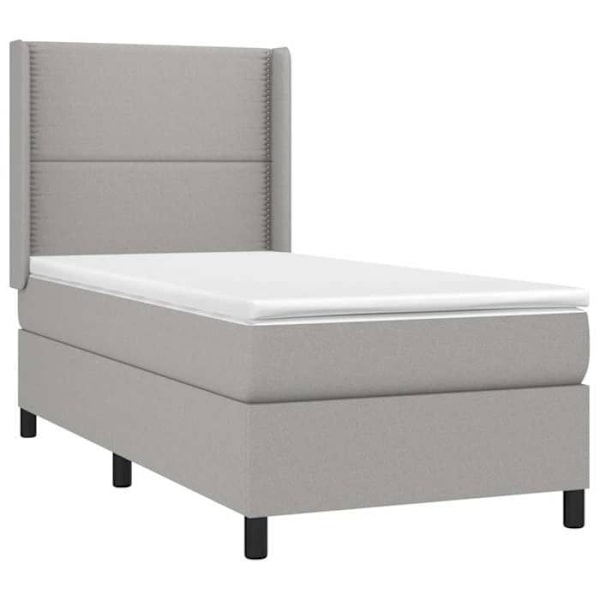 LED-vuodekehys, jossa on sänkylaatikko, pääty ja patja 90x190 cm vaaleanharmaata kangasta TDL0209478 Grå
