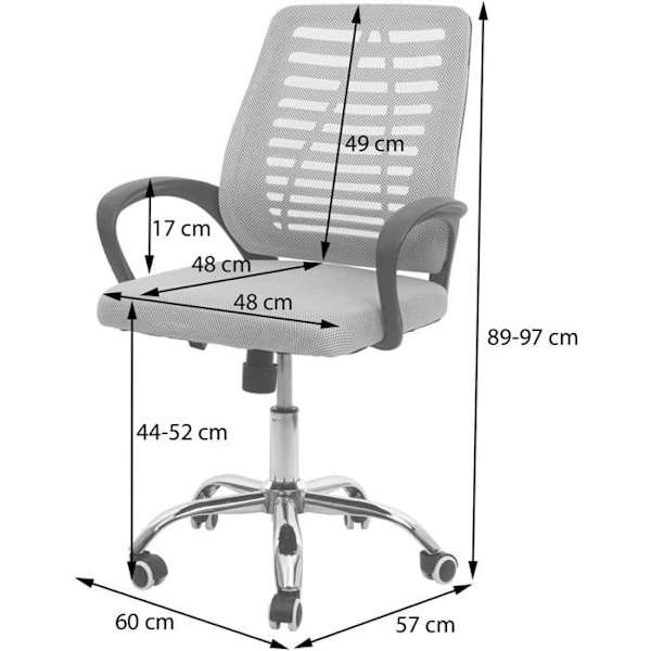 Ergonomisk kontorstol med hjul, netbetræk i grå stof