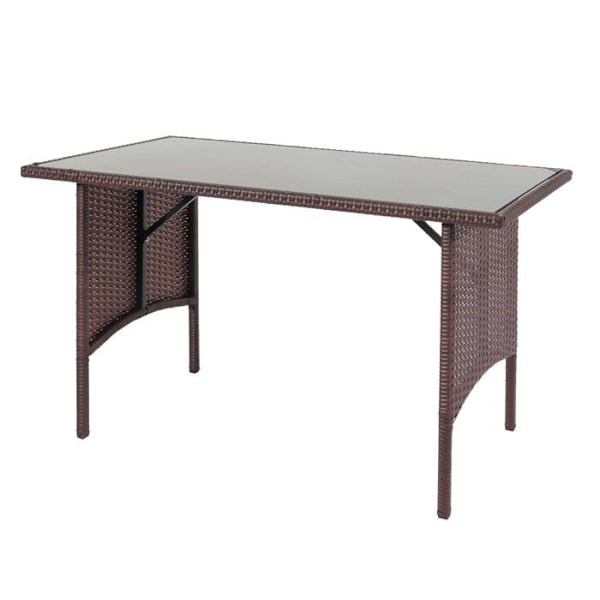 Ruskea polyrottinkinen puutarhapöytä, lasinen pöytälevy 112x60 cm 04_0008557 kastanj