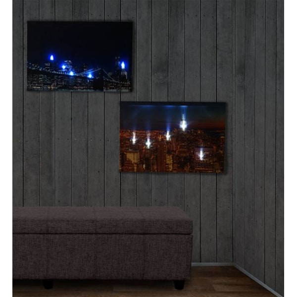 Sæt med 2 LED lærreder, lysende vægmaleri 40x60 cm med timer, Skyline New York 04_0000456 Guld