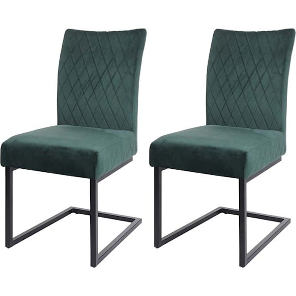 Set med 2 matstolar besökstolar i stål modern design sammet pulverlackad grön