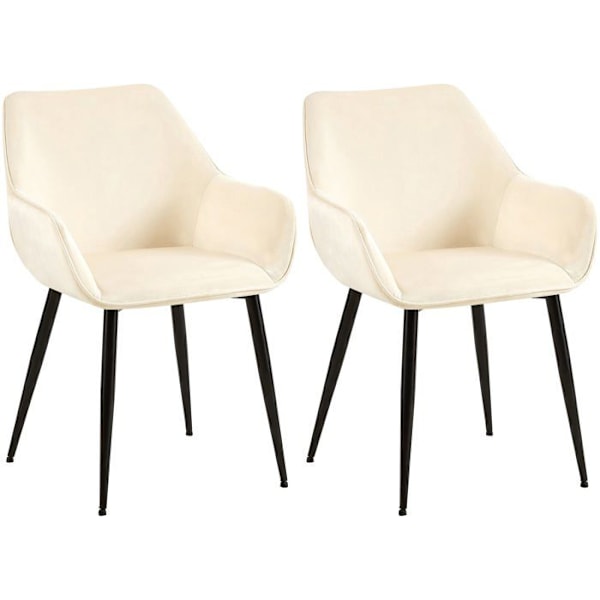 Set med 2 stolar i modern design för matplats i cremefärgad sammet och svarta metallben 10_0001584 Grädde