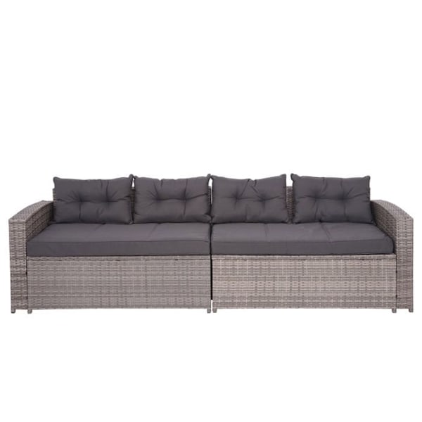 Polyrotin have til balkon, have terrasse, sofa, lav borde, puff, opbevaringsrum, grå, grå puder