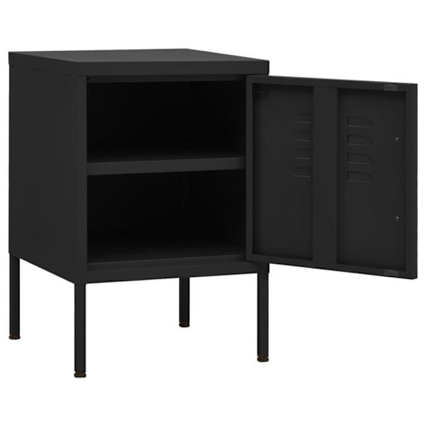 Sengebord med skab med dør 35 x 35 x 51 cm sort stål DEC034362 Svart