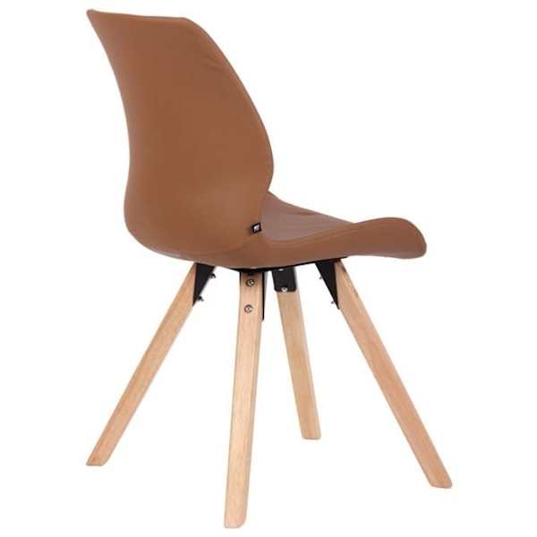 Set med 4 designstolar i skandinavisk stil för matsal, sits i ljusbrun PVC och ben i ljus trä 10_0001849 kastanj