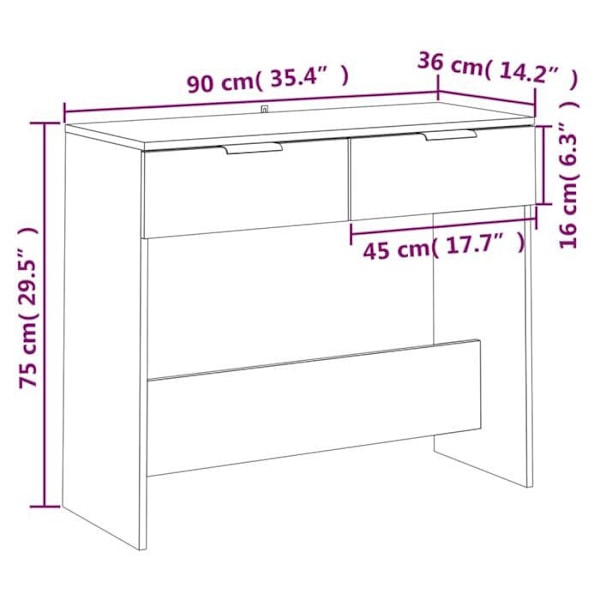 Modern entré consolemöbel med lådor 90 x 36 x 75 cm i gammalbrun ingenjörsträ DEC031824 kastanj
