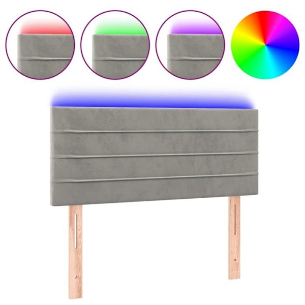 Hovedgærde til soveværelse møbel med LED 90 x 5 x 78/88 lys grå velour Ljusgrått