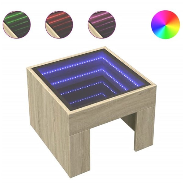 Sengebord med LED-spejl 40 x 40 x 30 cm, ingeniertræ og glas DEC033144 kastanj