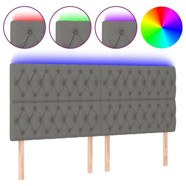 Hovedgavl til soveværelse med LED-møbel 200 x 7 x 118/128 mørkegrå stof