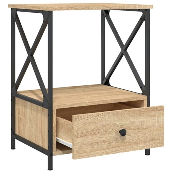Sæt med 2 natborde med skuffe og hylde 50 x 41 x 65 cm ingeniørtræ i egetræ farve DEC035293 kastanj