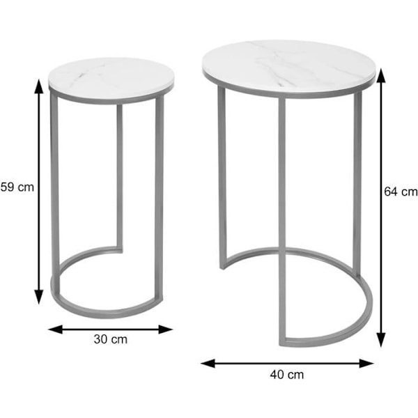 Sæt af 2 sideborde med planteholder, ender af sofaer, marmor MDF hvid og sort