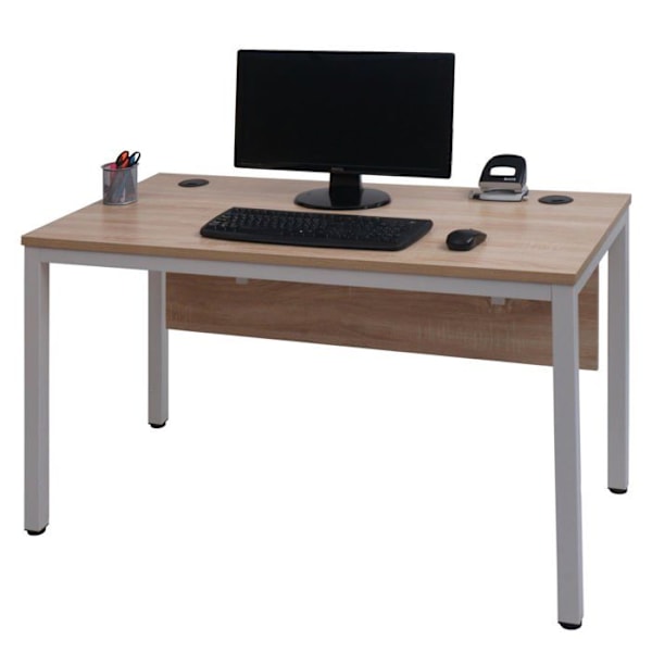 Tietokonepöytä takaseinällä ja kaapelikouruilla, 120x60 cm, valkoinen metalli ja luonnonvärinen MDF 04_0006050 Vit