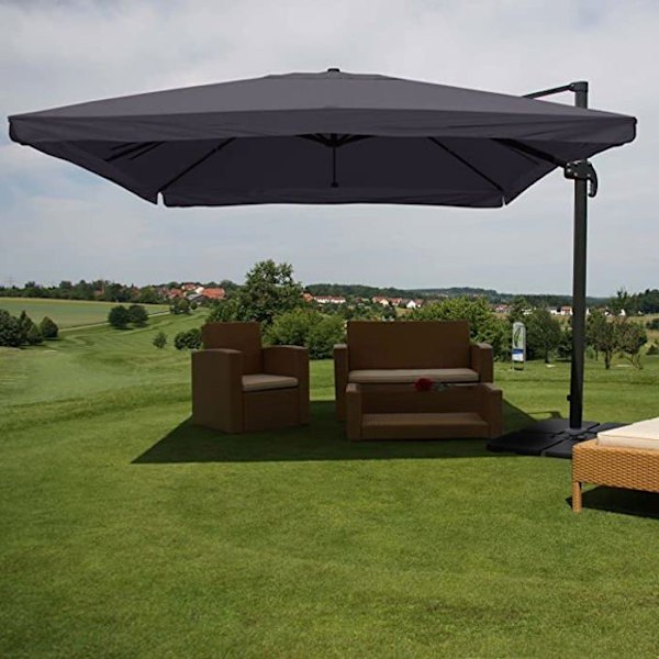 Restaurationsparasol 3 par 3 m (Ø4,24 m) polyester/aluminium 23 kg antracit med støtte