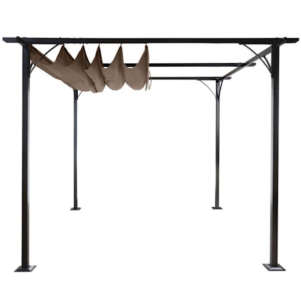 Pergola med skjutbart tak trädgårdspaviljong stabil struktur 6cm + skjutbart tak 3x3m brun taupe 04_0004115 kastanj