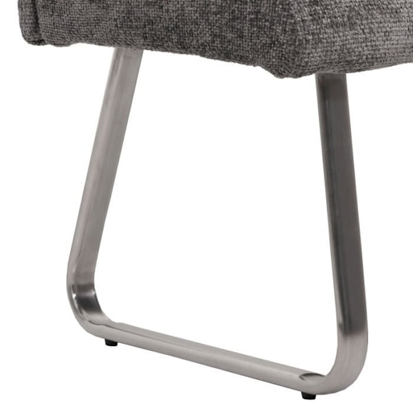Set med 2 matstolar med armstöd + bänk 160 cm borstat rostfritt stål grå chenille tyg 04_0008288 Grå