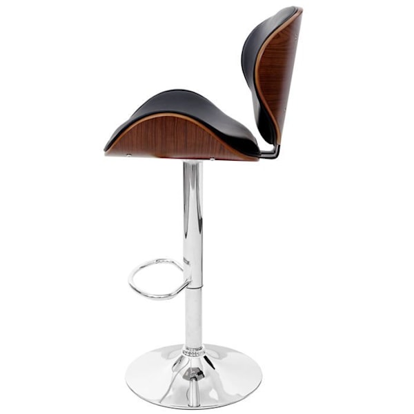 Barstol i trä, böjd design, retro, valnöt, svart PVC 04_0001218 kastanj