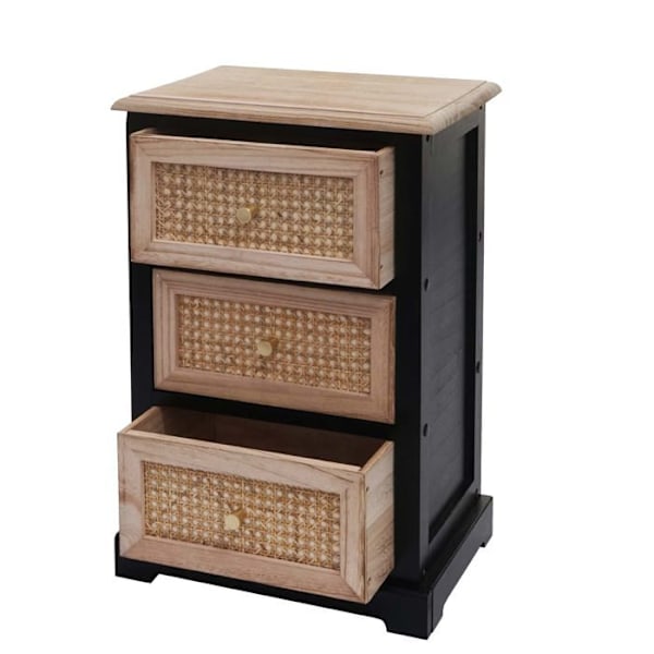 Kommodesk med opbevaringsplads og 3 skuffer i sort træ og rattan 63x40x28 cm 04_0006510 kastanj